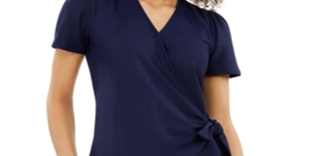 Michael Kors Feminino Sobrepeliz Lado Amarração Top Azul Tamanho Pequeno Grande