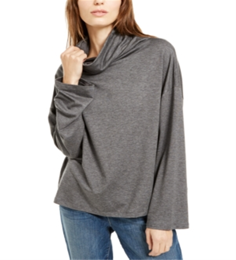 Blusa feminina Eileen Fisher com decote canoa e manga comprida, cinza, tamanho grande