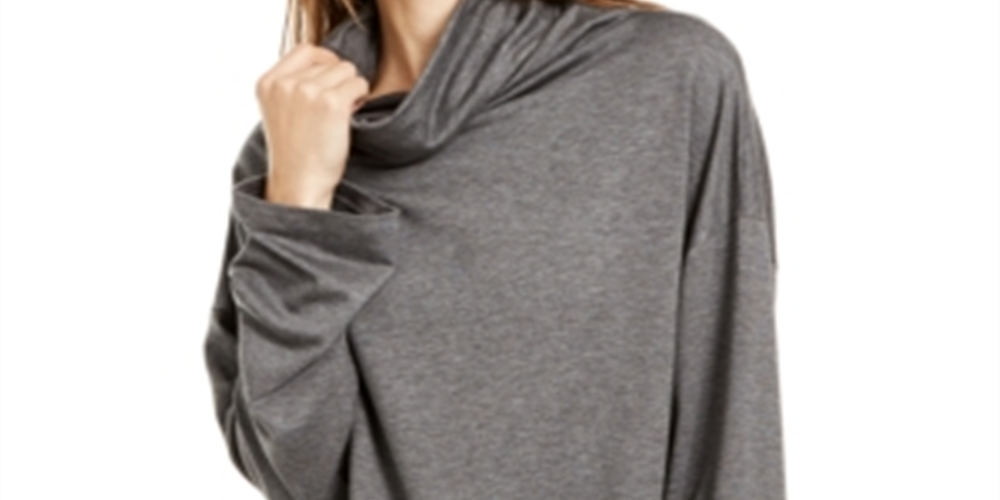 Blusa feminina Eileen Fisher com decote canoa e manga comprida, cinza, tamanho grande