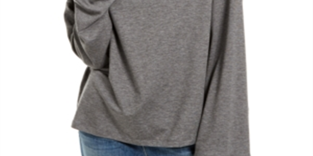 Blusa feminina Eileen Fisher com decote canoa e manga comprida, cinza, tamanho grande