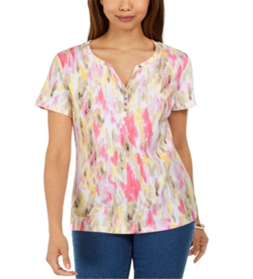 Karen Scott Blusa Henley Estampada Feminina Laranja Tamanho Médio