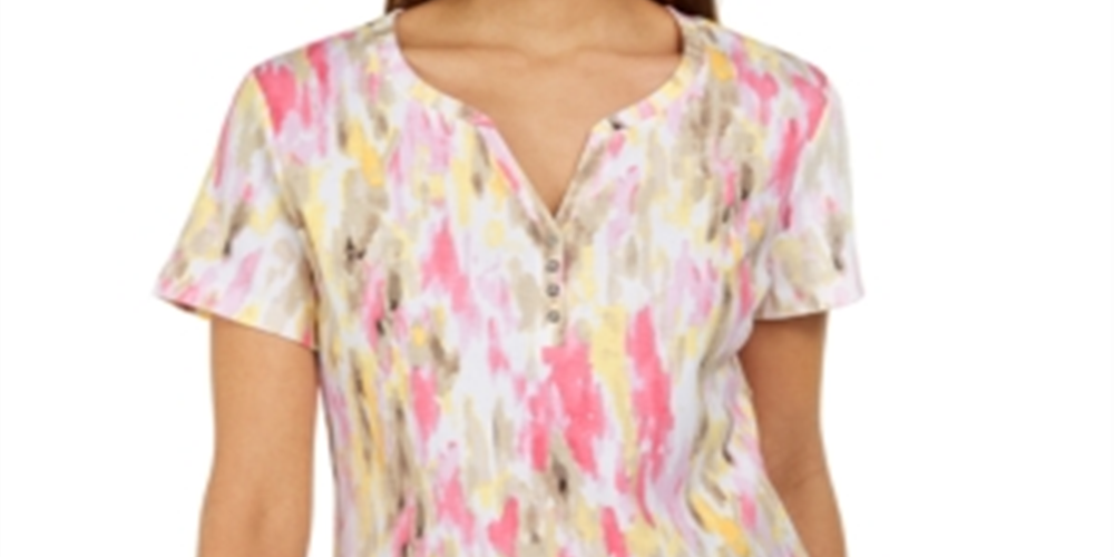 Karen Scott Blusa Henley Estampada Feminina Laranja Tamanho Médio