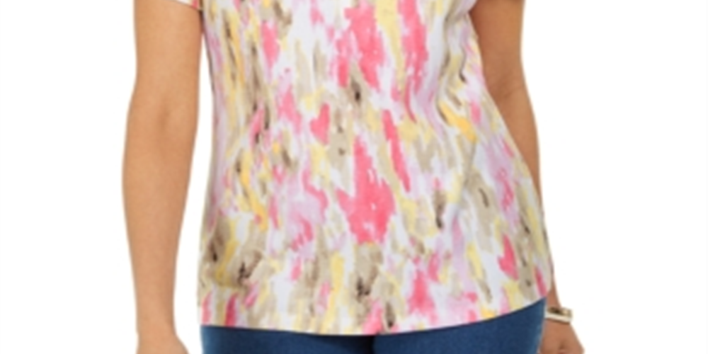 Karen Scott Blusa Henley Estampada Feminina Laranja Tamanho Médio