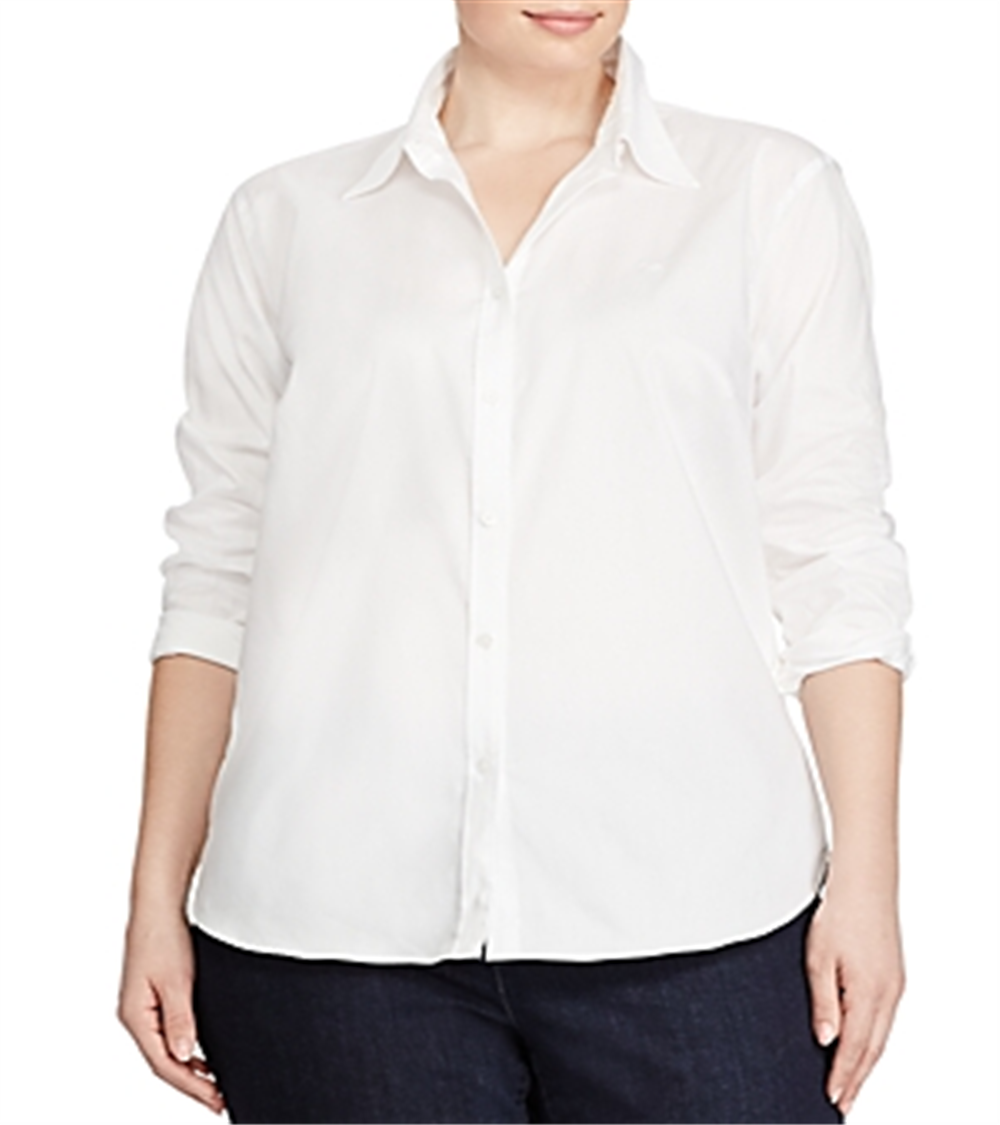 Ralph Lauren Feminino Aaron Não Passar a Ferro Casual Botão Down Top Branco Tamanho 3X