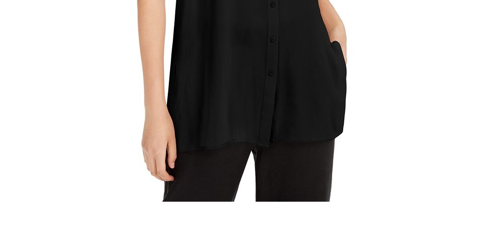 Blusa Eileen Fisher System Silk Gola Mandarim Marrom Osso Tamanho P