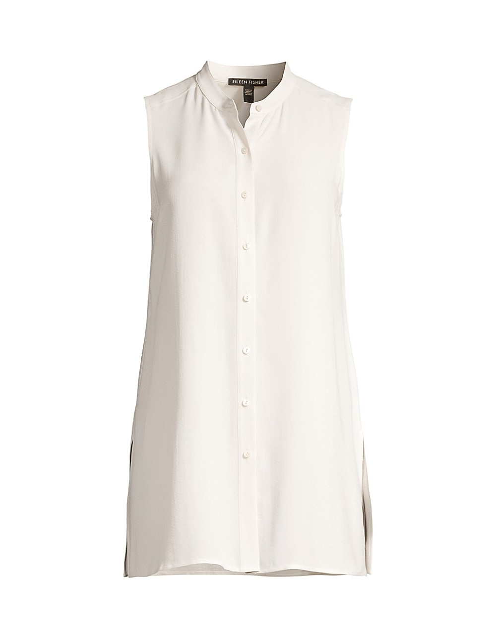 Blusa Eileen Fisher System Silk Gola Mandarim Marrom Osso Tamanho P