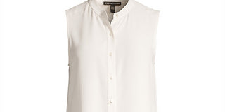 Eileen Fisher System Silk Mandarin-Collar Blouse Bone Brown Size S