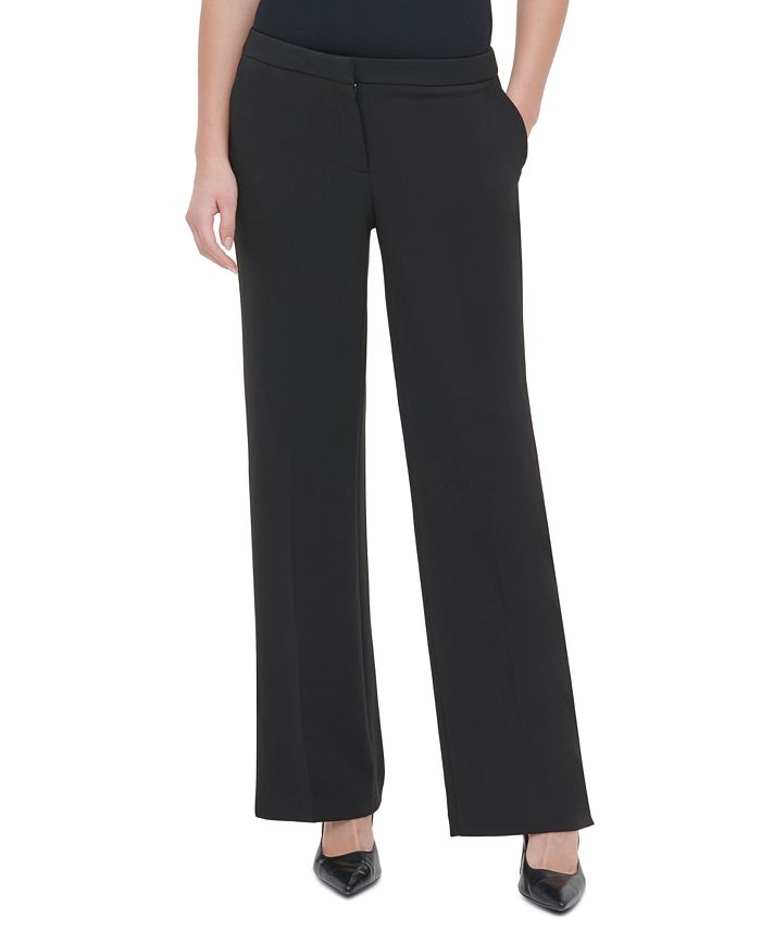 Calça feminina Calvin Klein Flare com fenda larga, preta, tamanho 6