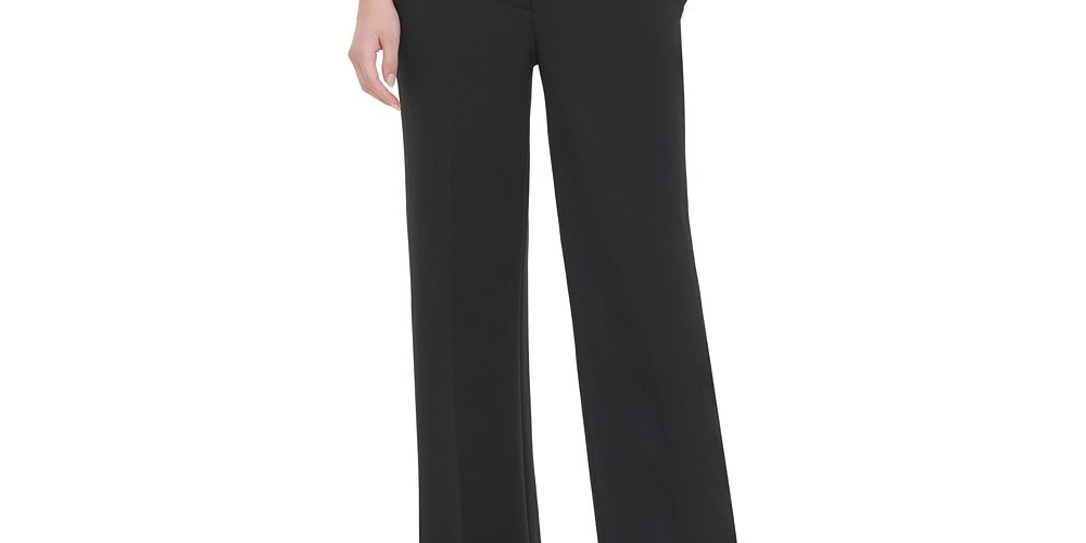 Calça feminina Calvin Klein Flare com fenda larga, preta, tamanho 6