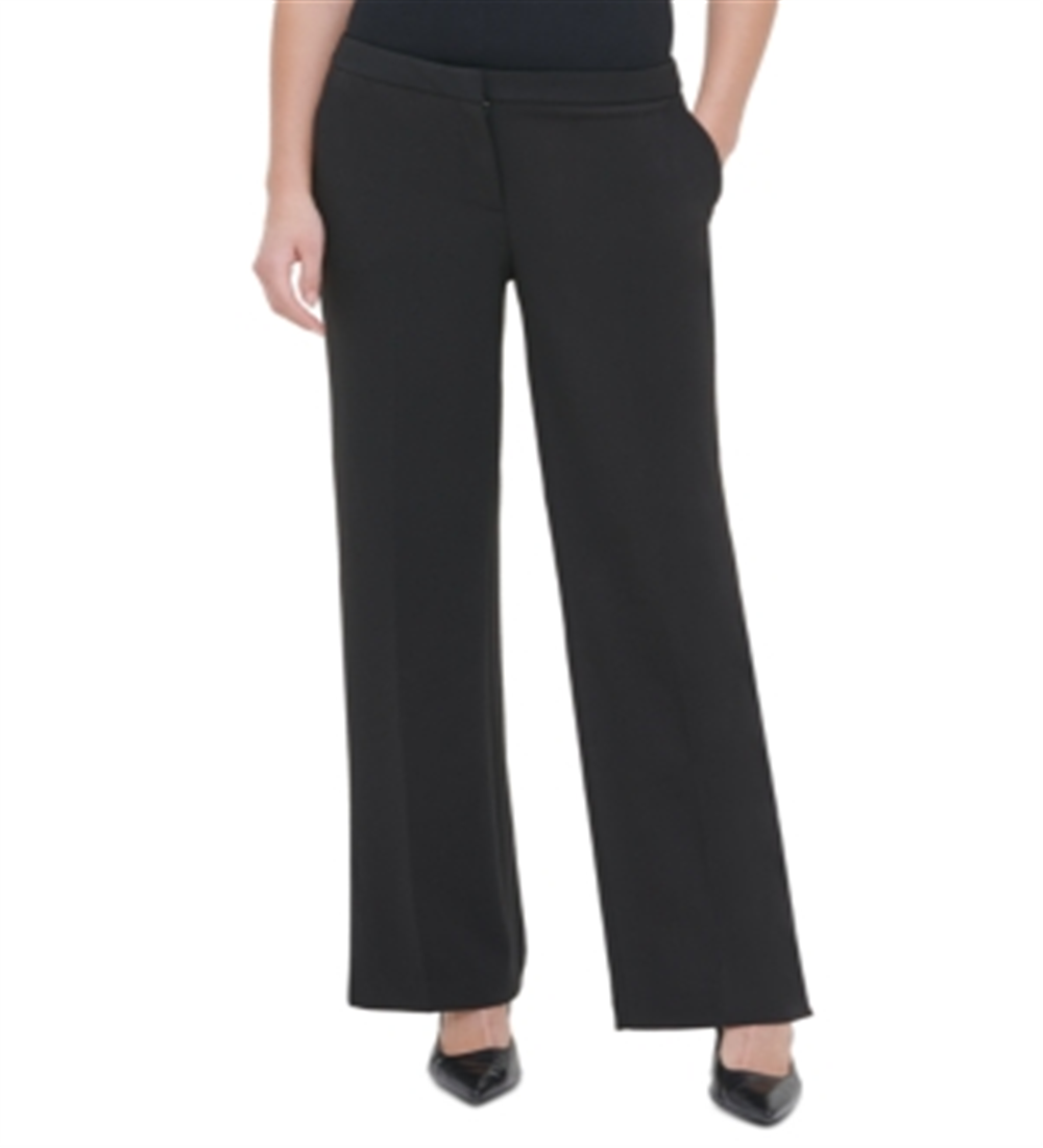 Calça feminina Calvin Klein Flare com fenda larga, preta, tamanho 6
