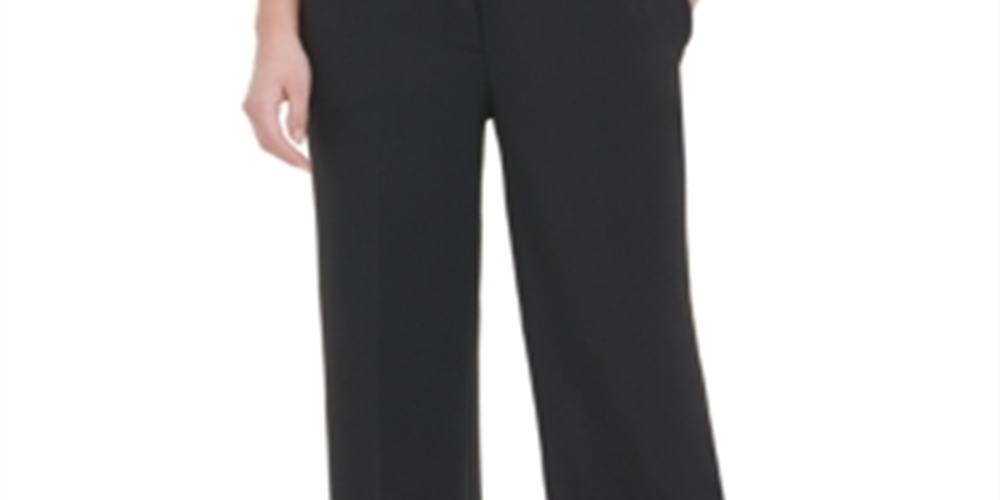 Calça feminina Calvin Klein Flare com fenda larga, preta, tamanho 6