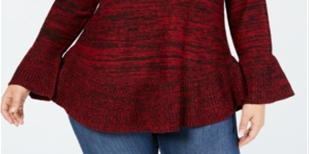 Suéter de malha mesclado com manga sino feminino Style &amp; Co, vermelho, tamanho 0X