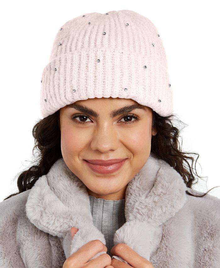 INC International Concepts Gorro Feminino com Pedras Pretas, Tamanho Único