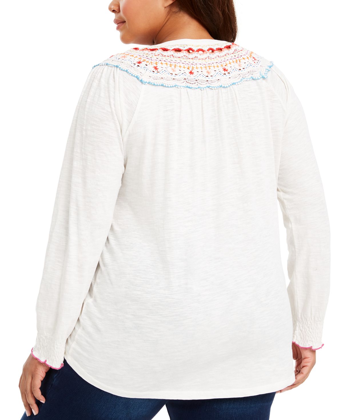 Blusa feminina estilo &amp; co plus size bordada com amarração no pescoço, branca, tamanho 3X