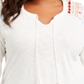 Blusa feminina estilo &amp; co plus size bordada com amarração no pescoço, branca, tamanho 3X