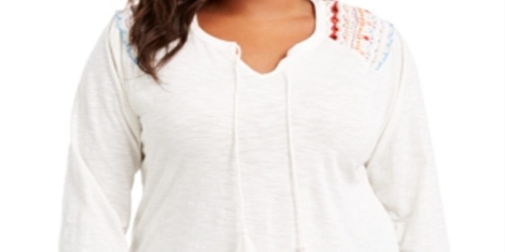 Blusa feminina estilo &amp; co plus size bordada com amarração no pescoço, branca, tamanho 3X