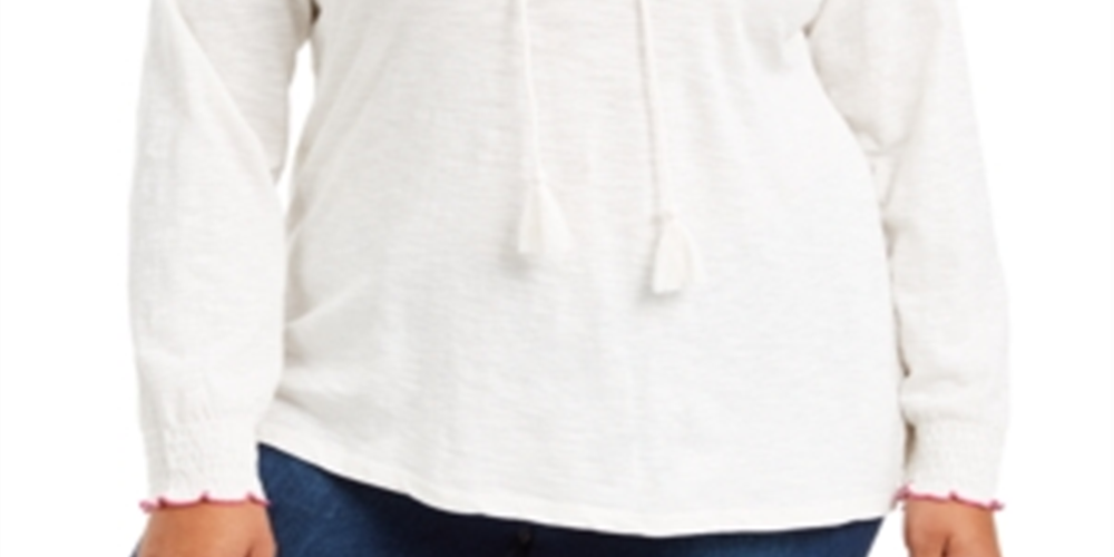 Blusa feminina estilo &amp; co plus size bordada com amarração no pescoço, branca, tamanho 3X