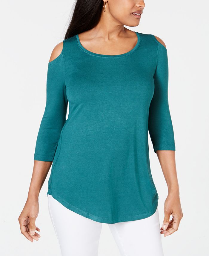 JM Collection Blusa feminina com ombros descobertos, verde, tamanho 2XL