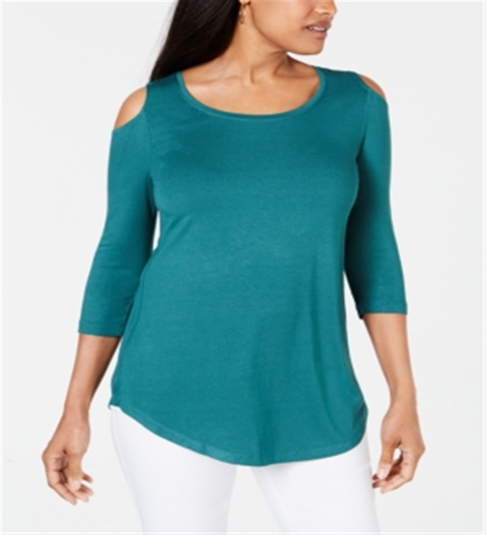JM Collection Blusa feminina com ombros descobertos, verde, tamanho 2XL