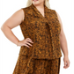 Top feminino Bar III Trendy Plus com estampa de cobra e decote em V, marrom, tamanho 2XL