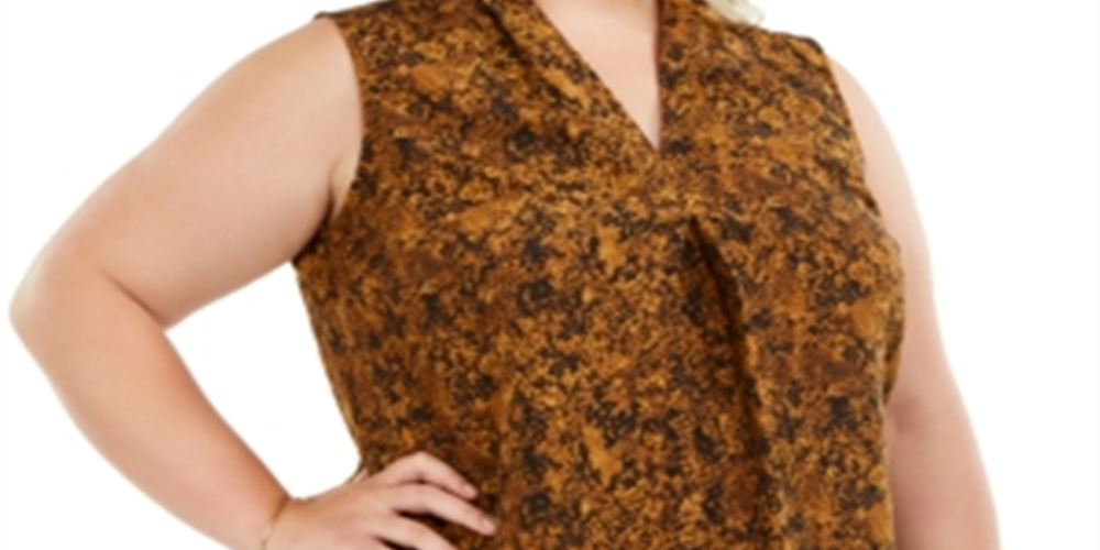 Top feminino Bar III Trendy Plus com estampa de cobra e decote em V, marrom, tamanho 2XL