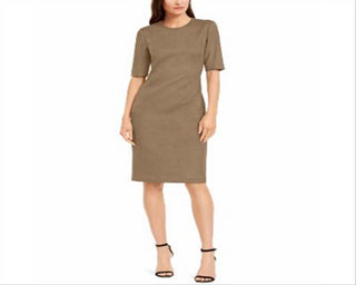 Vestido justo de camurça sintética Vicunha Anne Klein feminino, marrom, tamanho 10