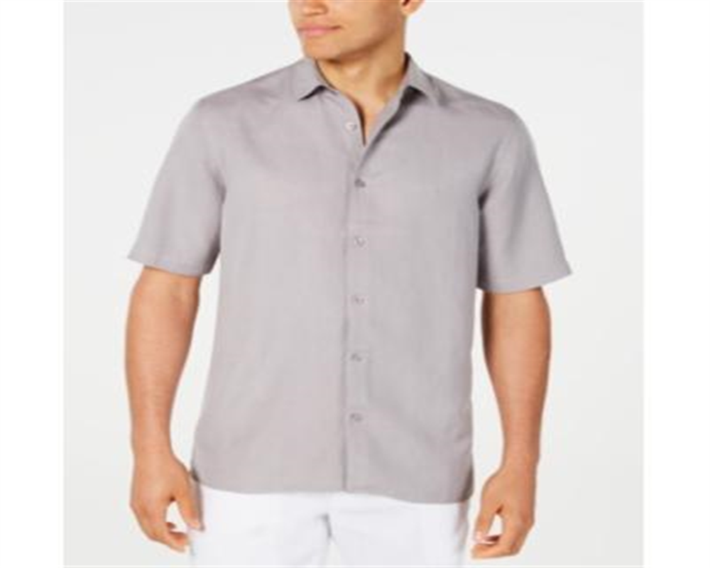 Camisa Alfani Masculina Lagoon Stretch Linho Misto Cinza Tamanho Grande