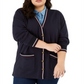 Tommy Hilfiger Cardigan Feminino Manga Longa Aberto Azul Tamanho 0X