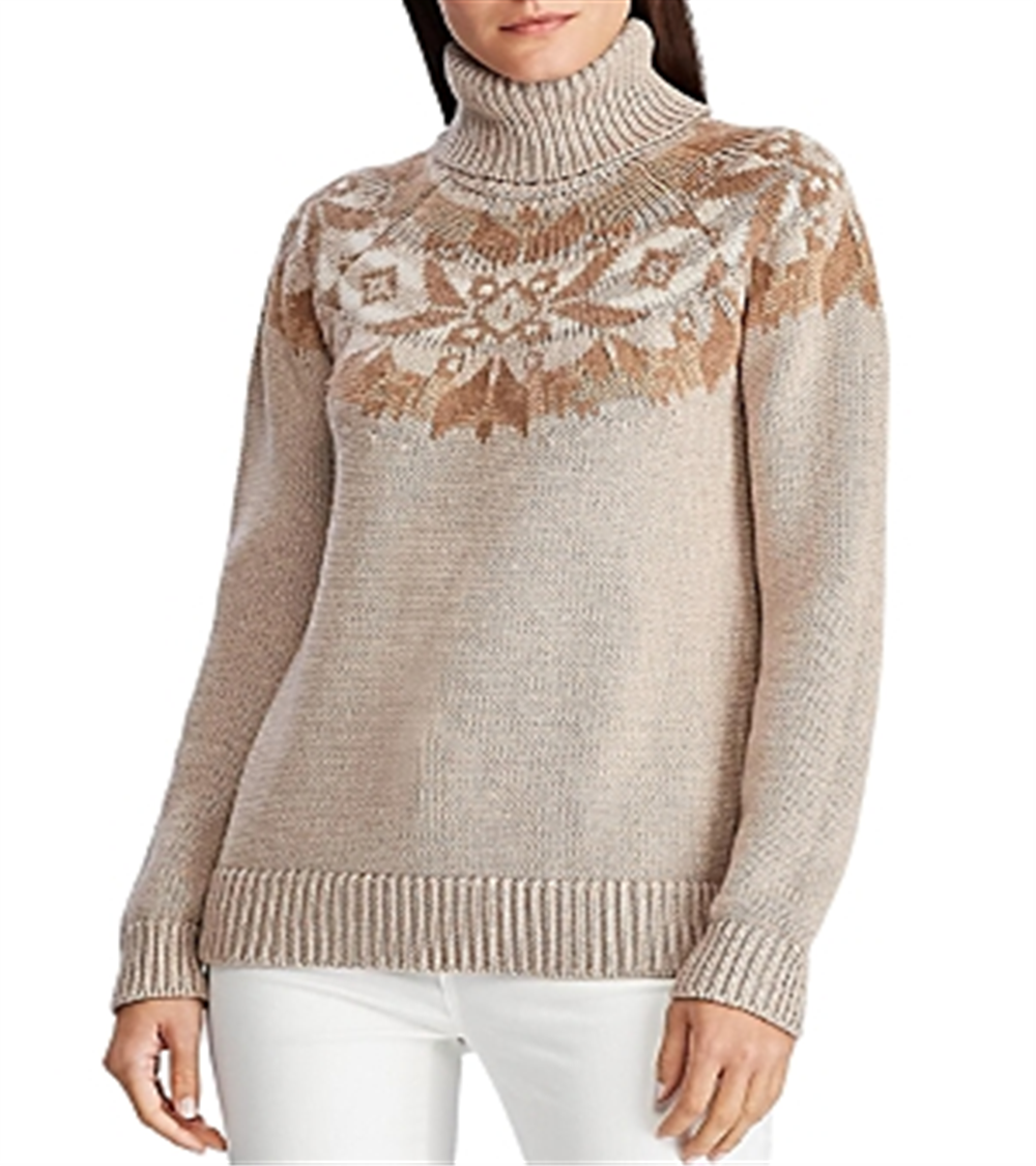 Suéter Ralph Lauren Fair Isle Gola Alta Feminino Marrom Tamanho XS