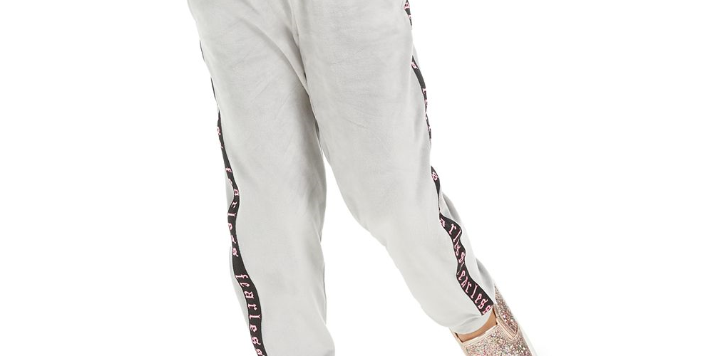 Calça de moletom de veludo com fita lateral para meninas Ideology, cinza, tamanho 6