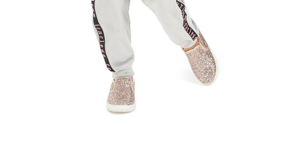 Calça de moletom de veludo com fita lateral para meninas Ideology, cinza, tamanho 6