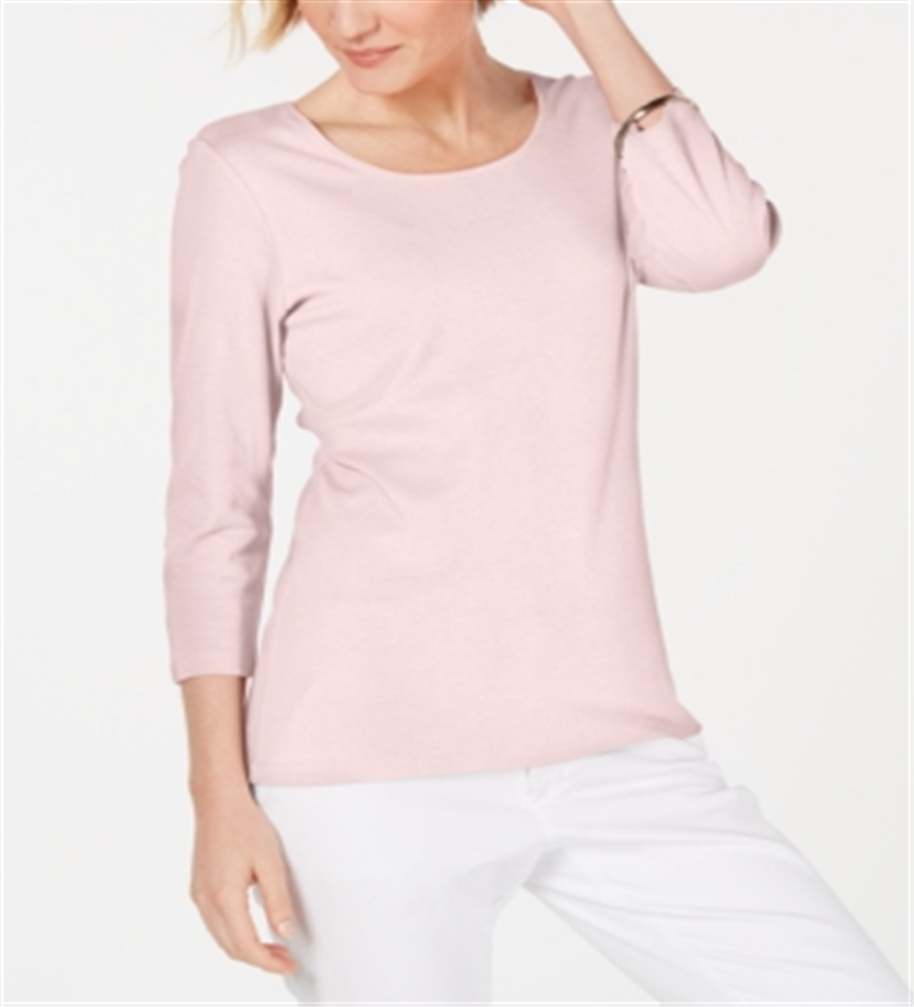 Blusa feminina Karen Scott de algodão com decote redondo, rosa, tamanho GG