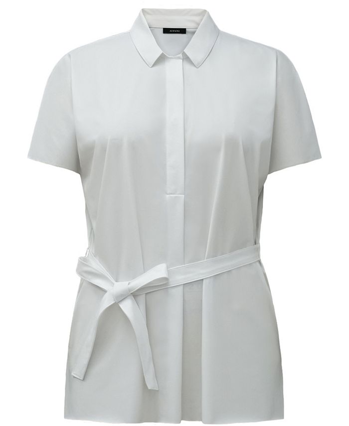 Camiseta feminina Alfani com gola amarrada na cintura, branca, tamanho M