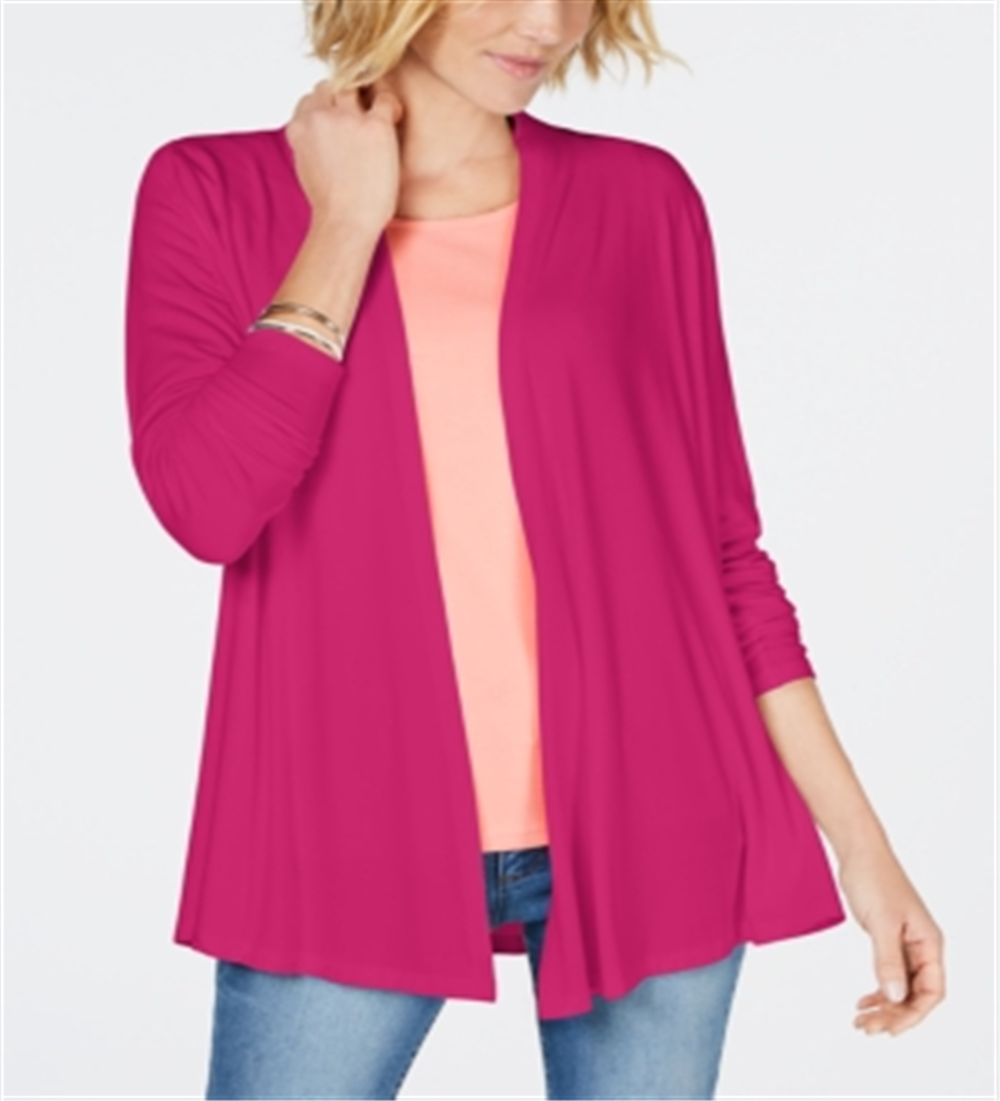 Karen Scott Cardigan drapeado com frente aberta, rosa, tamanho M, feminino