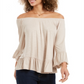 Blusa feminina estilo &amp; co com ombro de fora e manga sino, marrom, tamanho GG