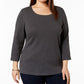 Karen Scott Blusa feminina de algodão com decote redondo, tamanho 3X, branca