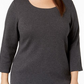 Karen Scott Blusa feminina de algodão com decote redondo, tamanho 3X, branca