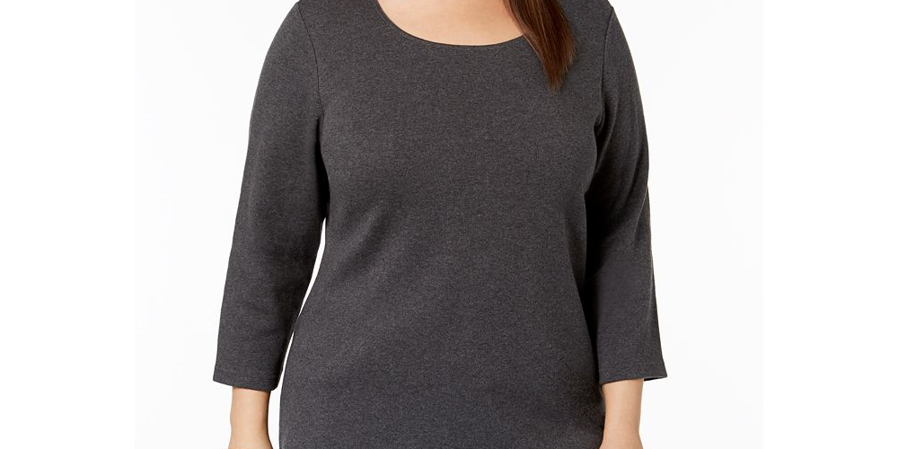 Karen Scott Blusa feminina de algodão com decote redondo, tamanho 3X, branca