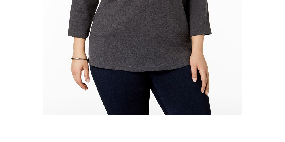 Karen Scott Blusa feminina de algodão com decote redondo, tamanho 3X, branca