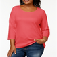 Karen Scott Blusa feminina de algodão com decote redondo, tamanho 3X, branca