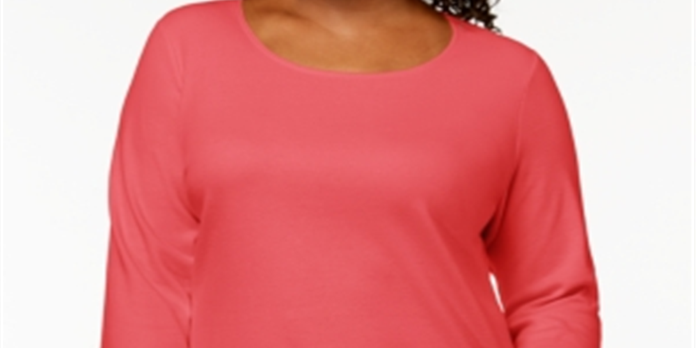 Karen Scott Blusa feminina de algodão com decote redondo, tamanho 3X, branca