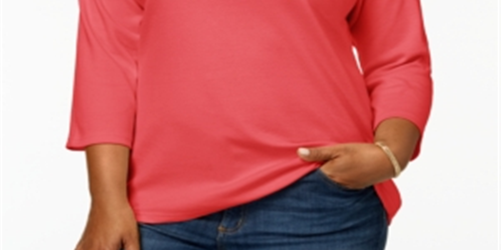 Karen Scott Blusa feminina de algodão com decote redondo, tamanho 3X, branca