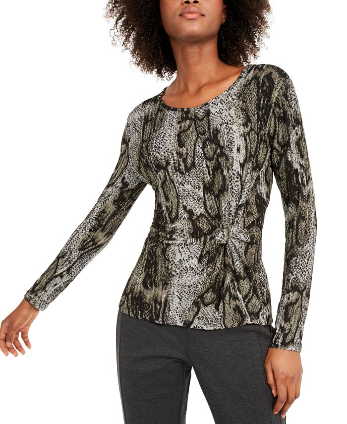 Blusa feminina com estampa animal e frente torcida INC International Concepts - Verde, tamanho XX-G