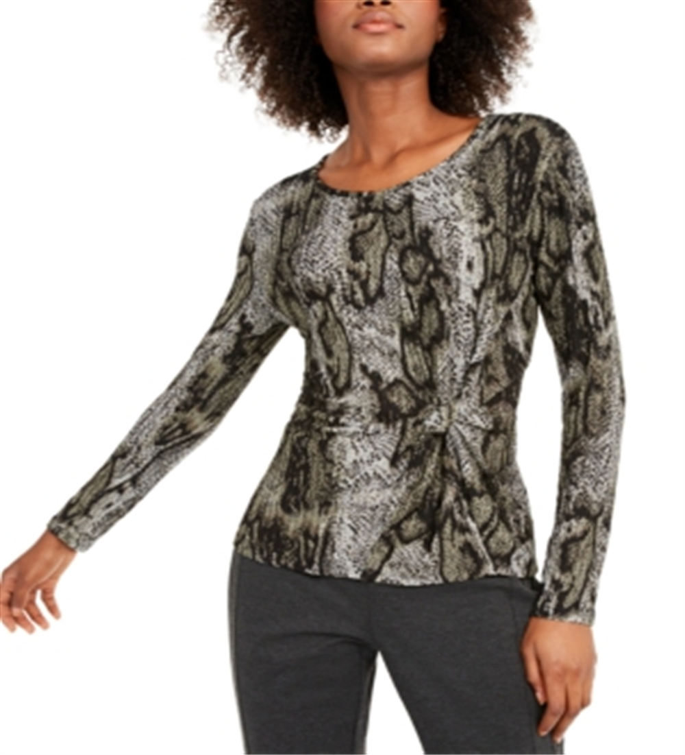 Blusa feminina com estampa animal e frente torcida INC International Concepts - Verde, tamanho XX-G
