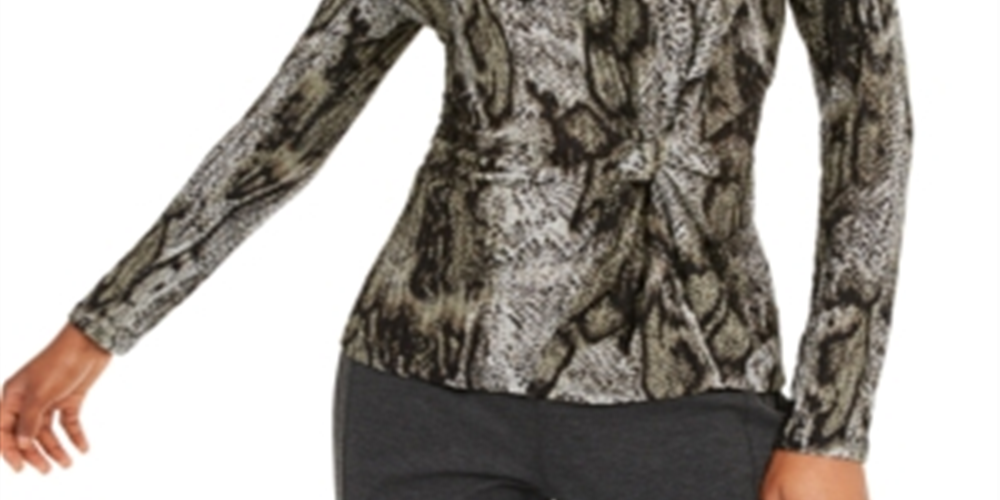 Blusa feminina com estampa animal e frente torcida INC International Concepts - Verde, tamanho XX-G