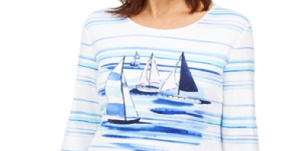 Karen Scott Blusa Feminina Estampa de Barco com Enfeites Branca Tamanho P