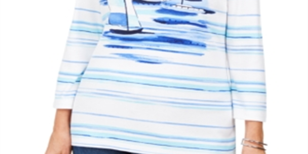 Karen Scott Blusa Feminina Estampa de Barco com Enfeites Branca Tamanho P