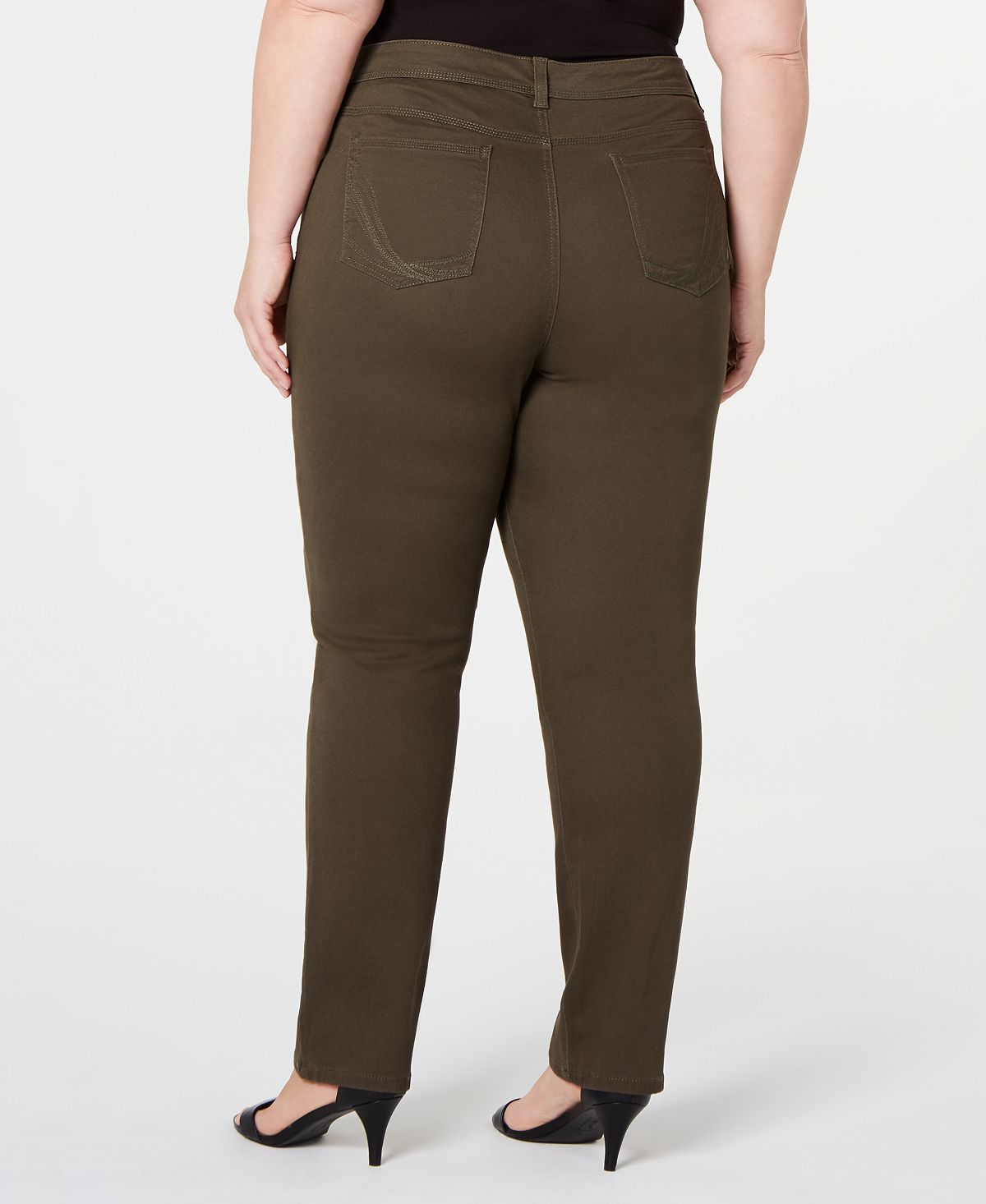 Jeans feminino estilo &amp; co plus size com controle de barriga, perna reta, verde, tamanho 14W