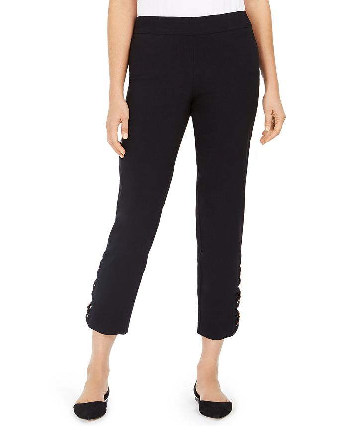 Calça feminina com controle de barriga e bainha em escada, estampa leopardo, tamanho XS, preta