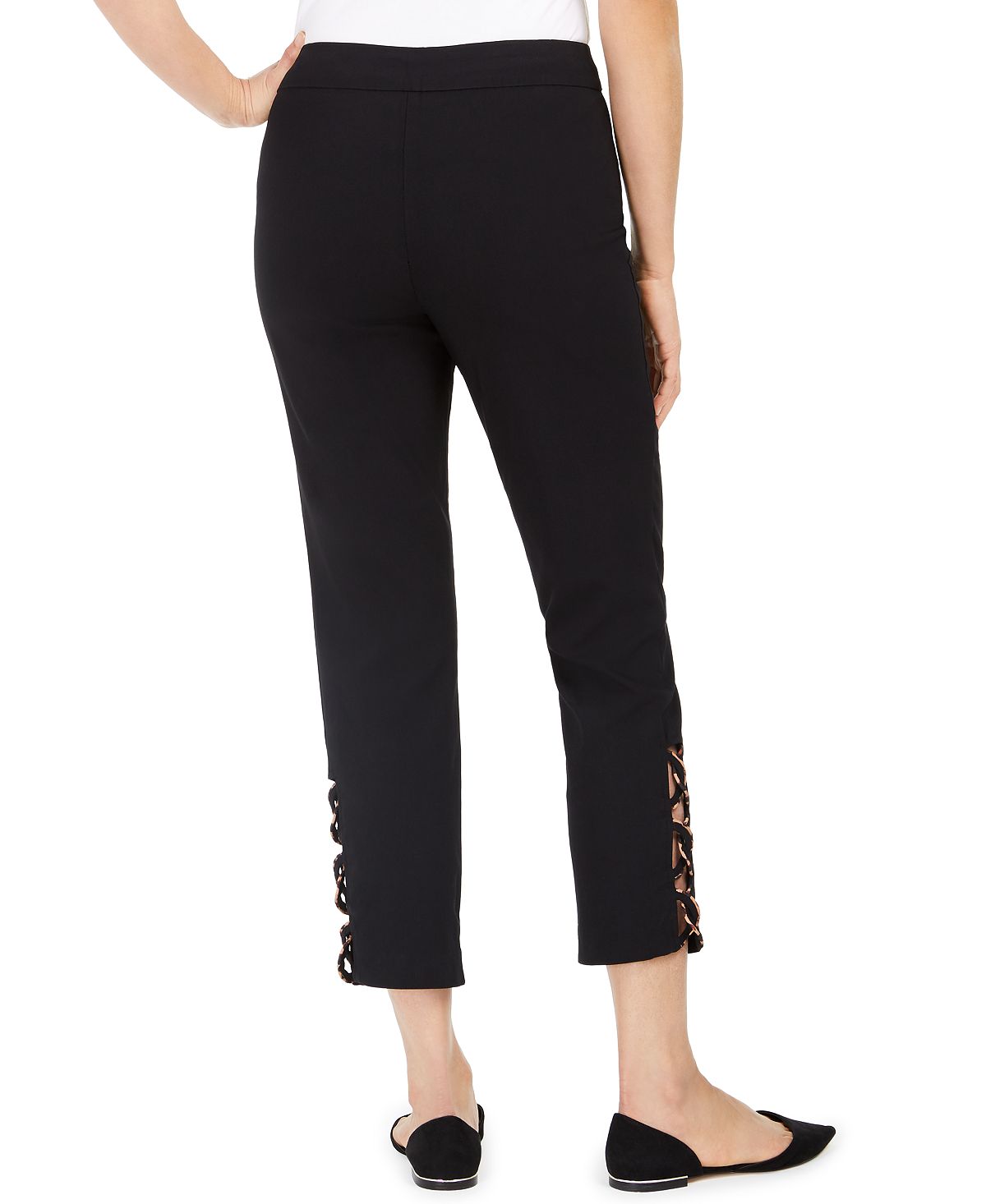 Calça feminina com controle de barriga e bainha em escada, estampa leopardo, tamanho XS, preta